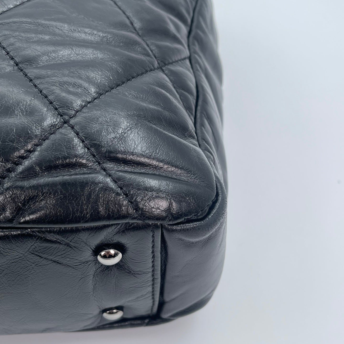 Chanel Tweed & Waxed Calfskin Quilted 2-Way Puffy Tote Bag Black/Silver [Used]