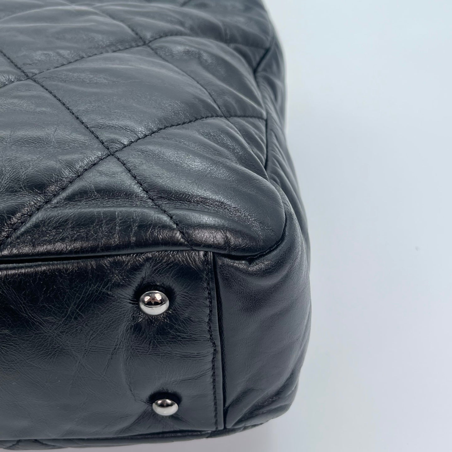 Chanel Tweed & Waxed Calfskin Quilted 2-Way Puffy Tote Bag Black/Silver [Used]