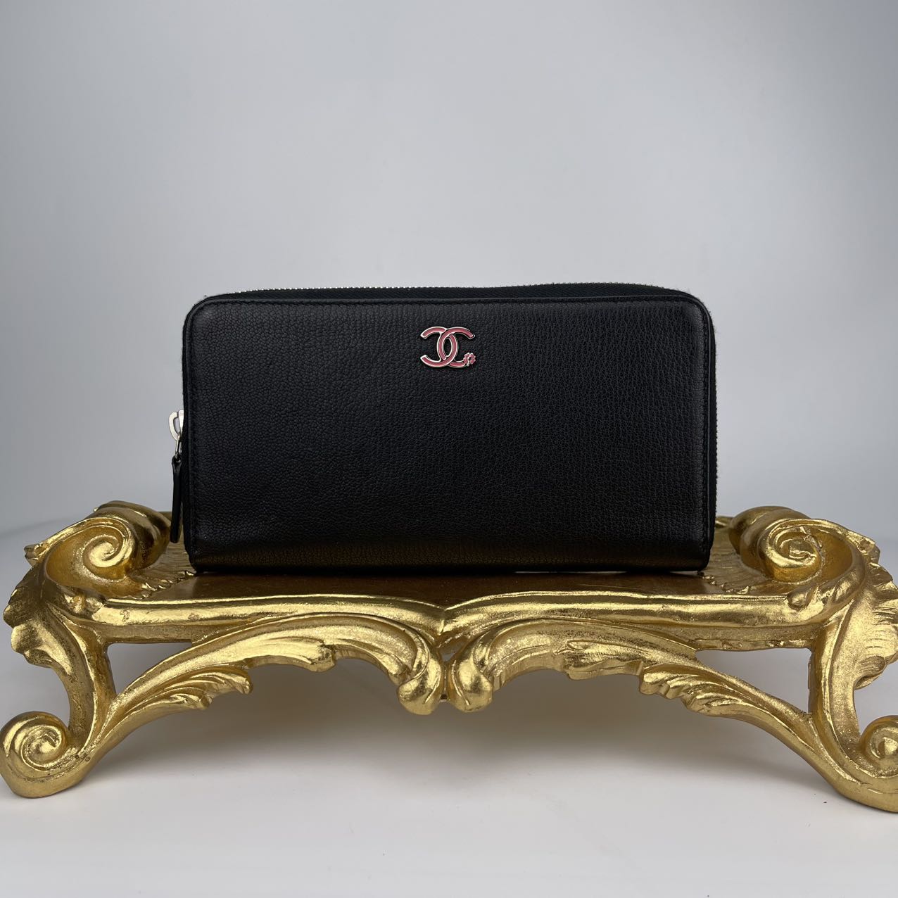 Chanel Calfskin Pink Button Long Wallet