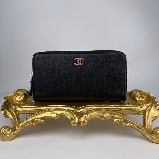 Chanel Calfskin Pink Button Long Wallet