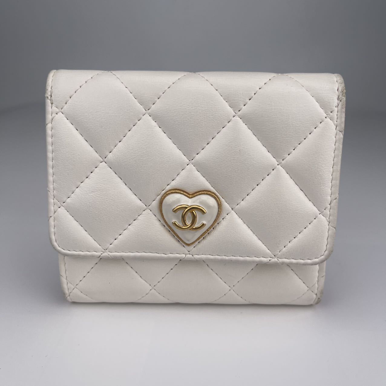 Chanel Pink Lambskin Heart Enamel Button Tri-Fold Wallet [used]