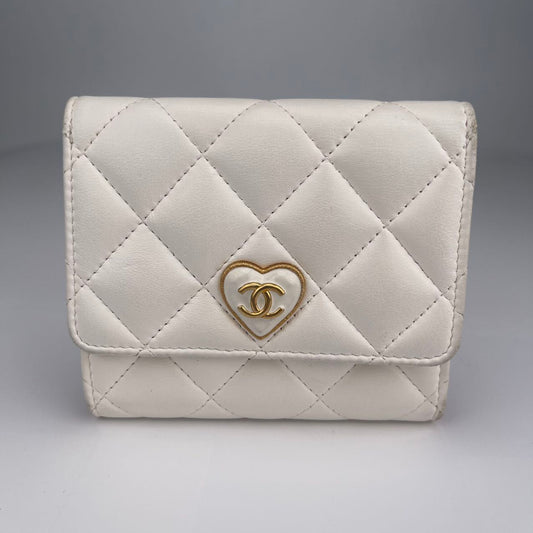 Chanel Pink Lambskin Heart Enamel Button Tri-Fold Wallet [used]