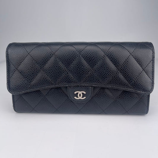 Chanel Black and Gold CF Pebbled Cowhide Wallet [used]