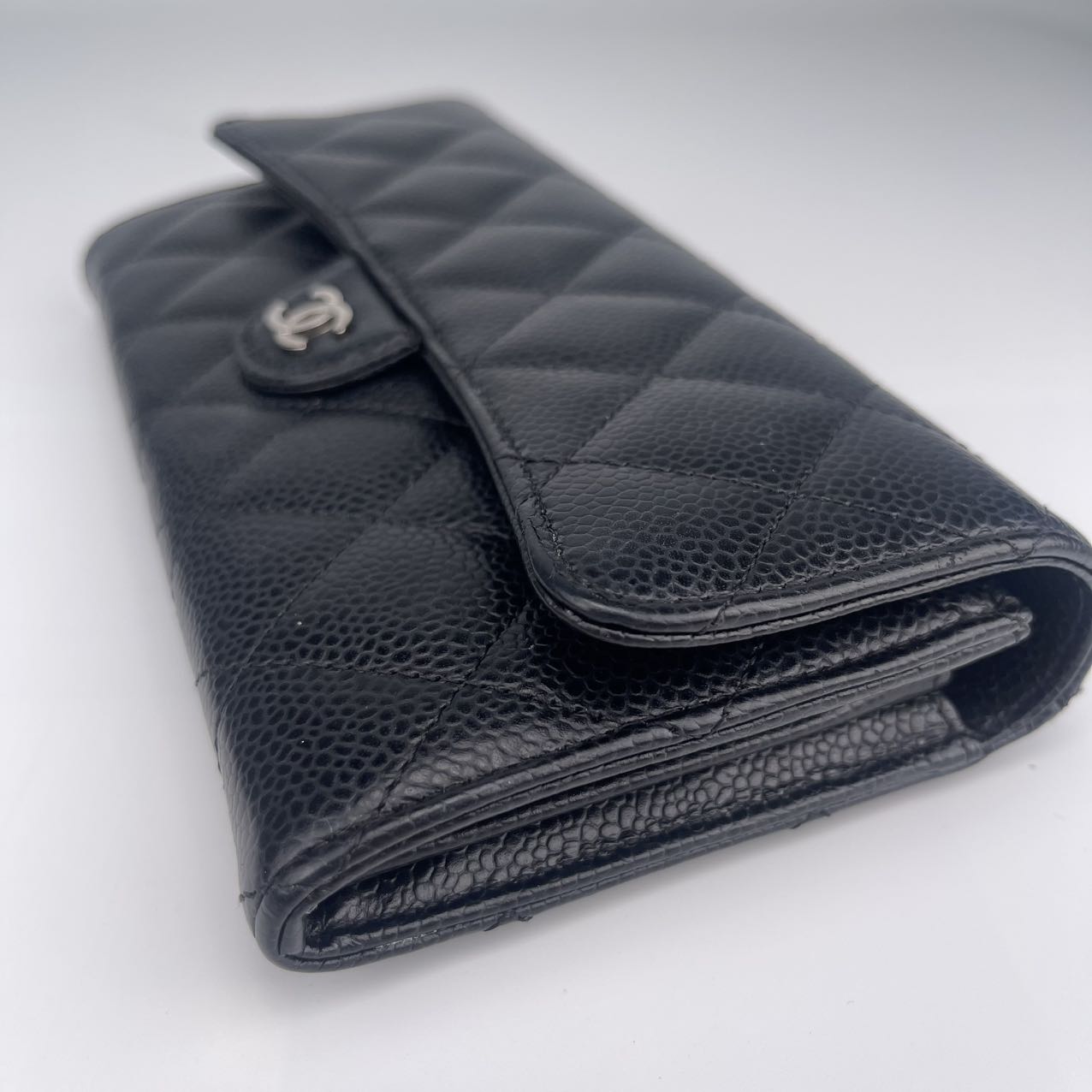 Chanel Black and Gold CF Pebbled Cowhide Wallet [used]