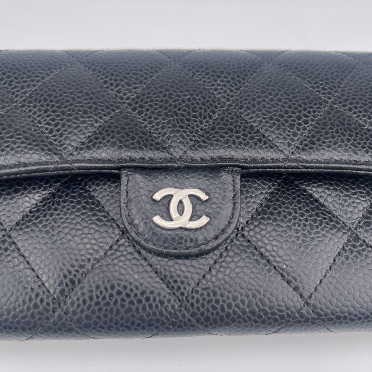 Chanel Black and Gold CF Pebbled Cowhide Wallet [used]