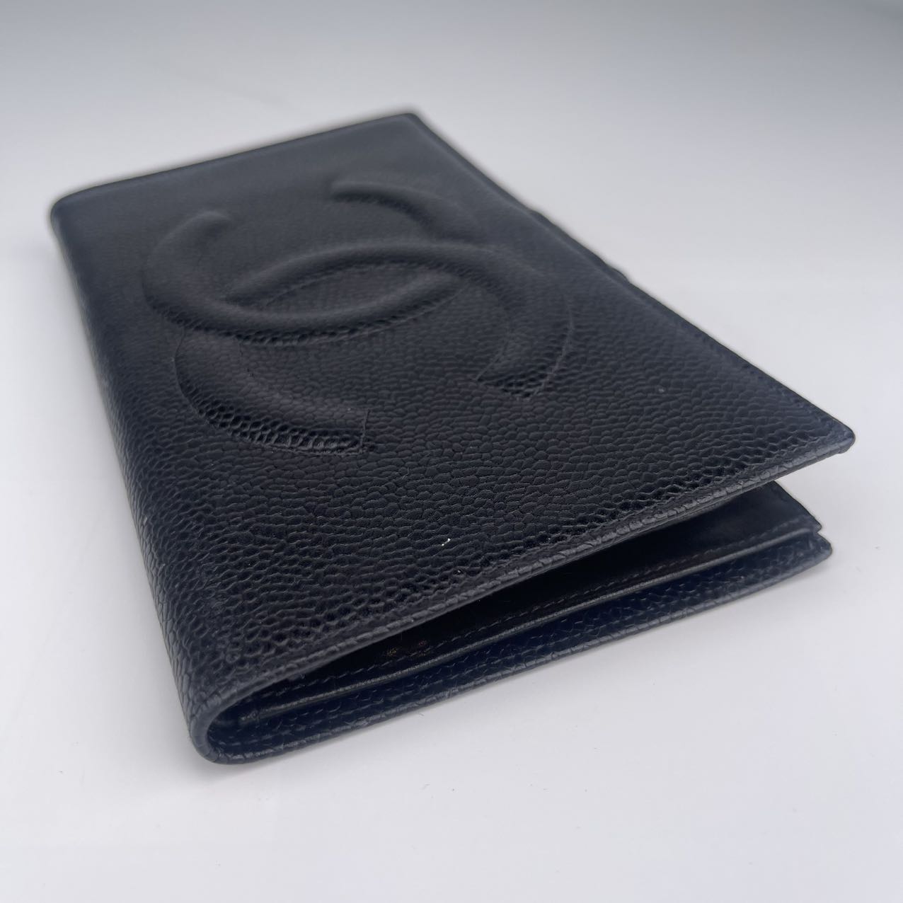 Chanel Black Cowhide Large Embossed Logo Press Button Long Wallet [used]