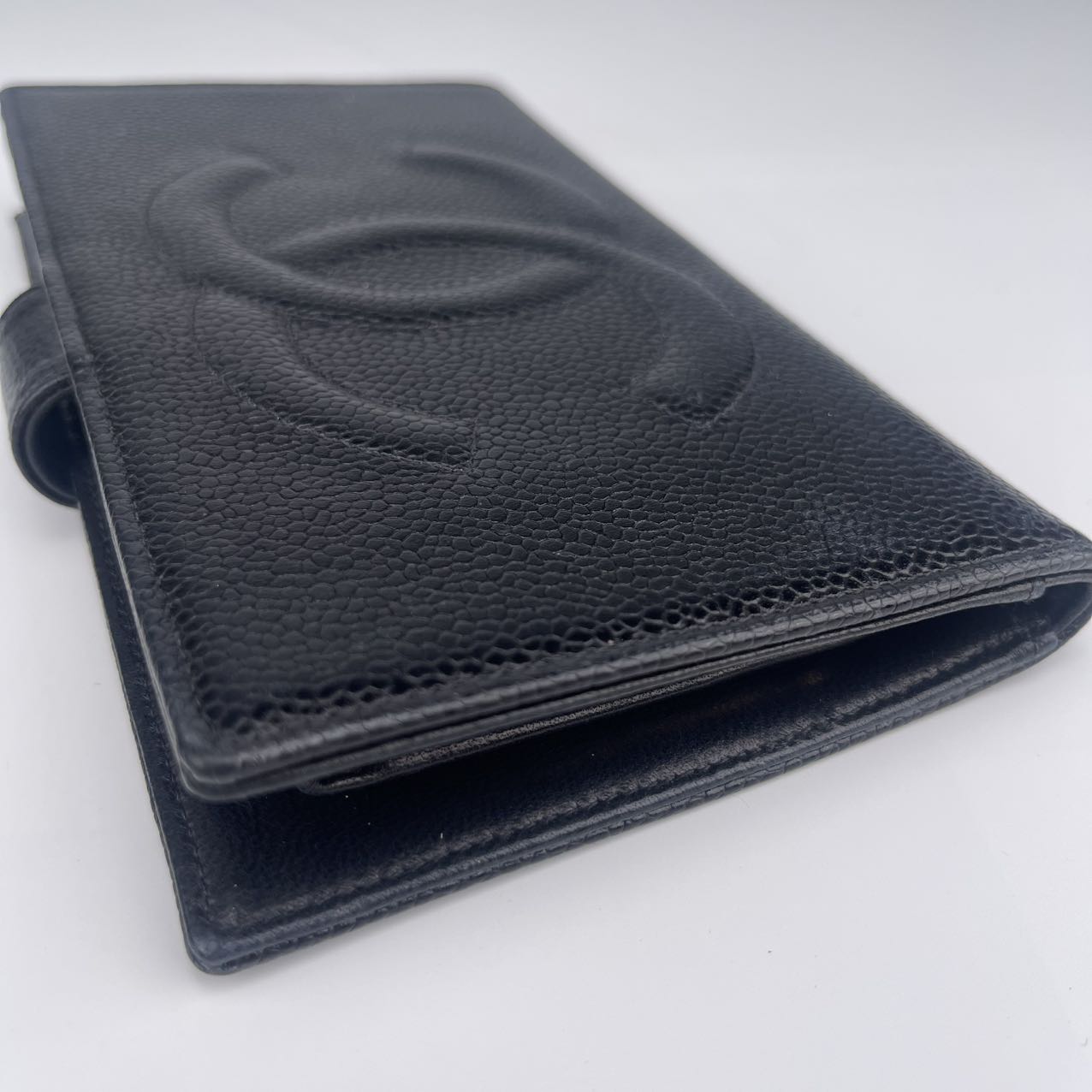 Chanel Black Cowhide Large Embossed Logo Press Button Long Wallet [used]