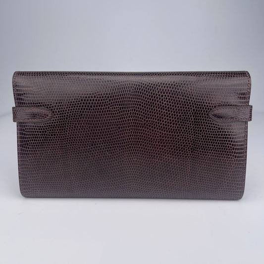 Hermès Lizard Skin Ebony Color Silver Buckle Kelly Wallet Clutch[used]