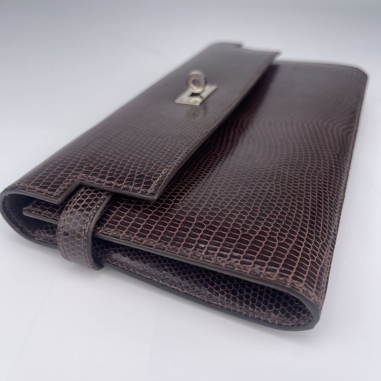 Hermès Lizard Skin Ebony Color Silver Buckle Kelly Wallet Clutch[used]