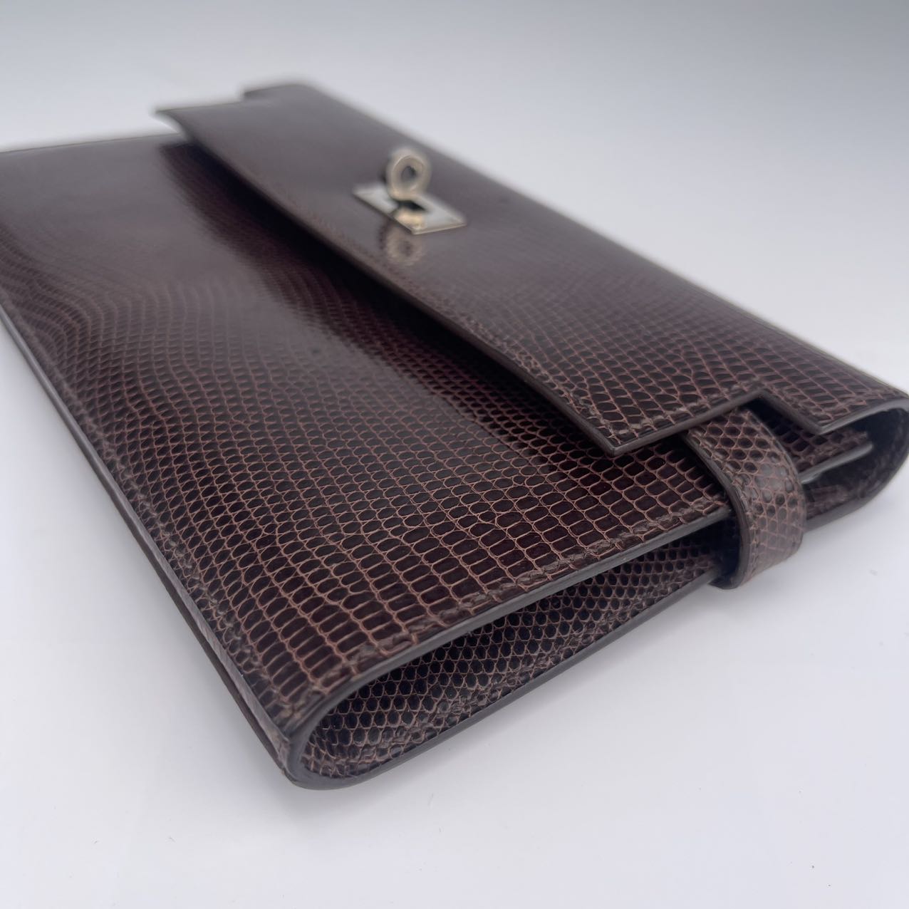 Hermès Lizard Skin Ebony Color Silver Buckle Kelly Wallet Clutch[used]