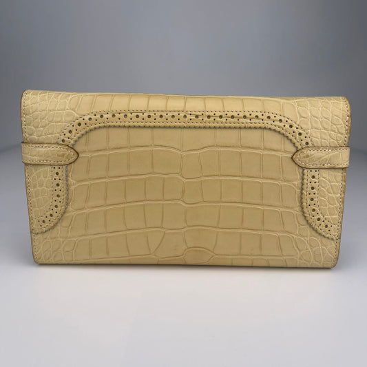 Hermès Vanilla Matte Crocodile Lace Edge Long Kelly Wallet Clutch[used]