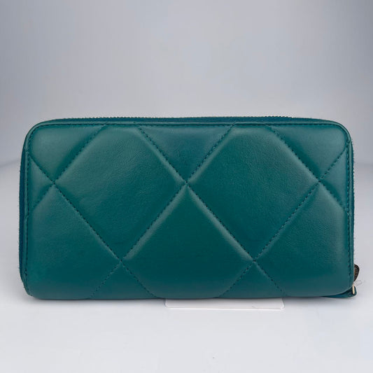 Chanel Peacock Green Lambskin Zip Wallet Clutch [used]