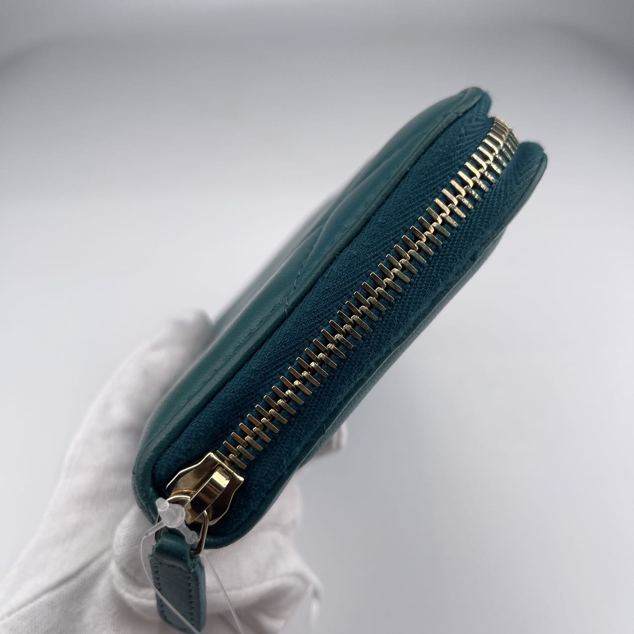 Chanel Peacock Green Lambskin Zip Wallet Clutch [used]