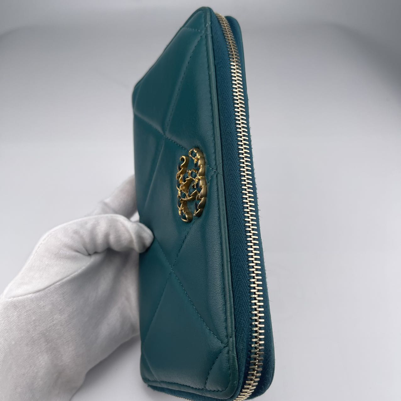 Chanel Peacock Green Lambskin Zip Wallet Clutch [used]