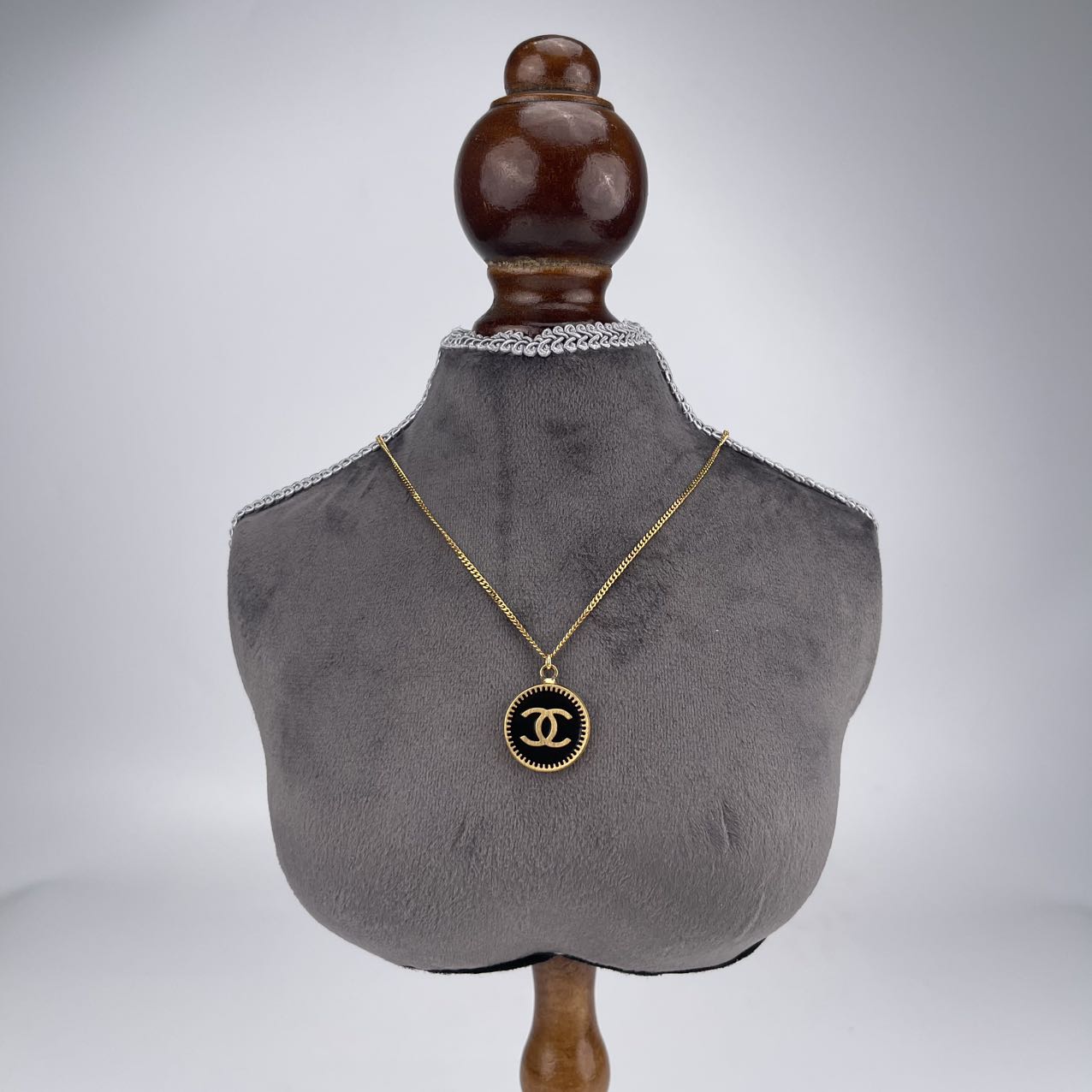 Chanel Black and Gold Shield Pendant Necklace[used]
