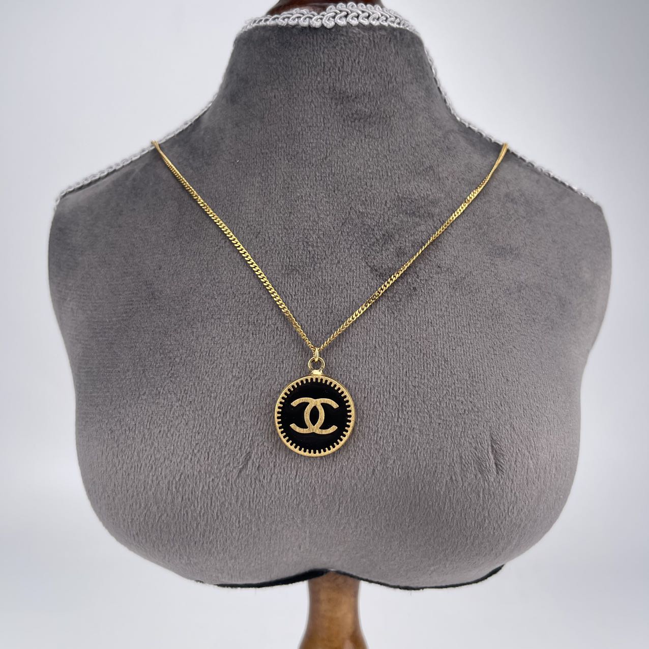 Chanel Black and Gold Shield Pendant Necklace[used]