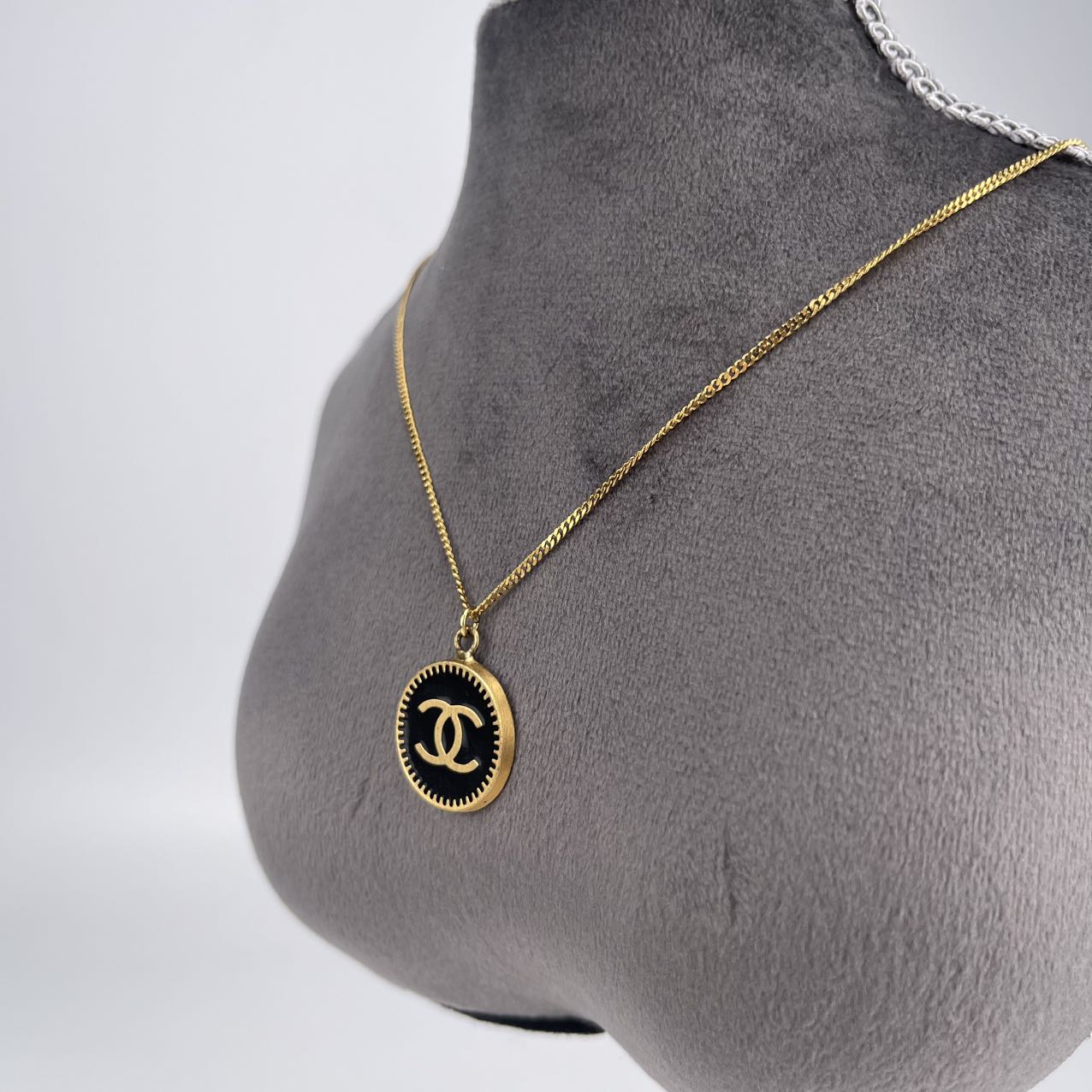 Chanel Black and Gold Shield Pendant Necklace[used]