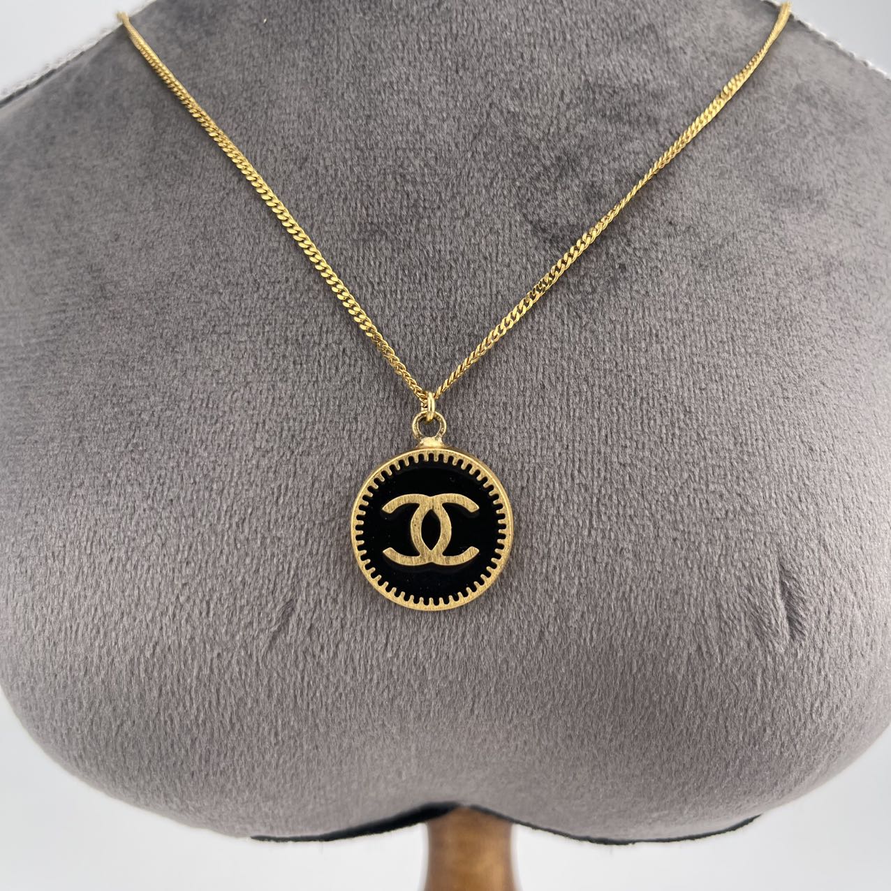Chanel Black and Gold Shield Pendant Necklace[used]