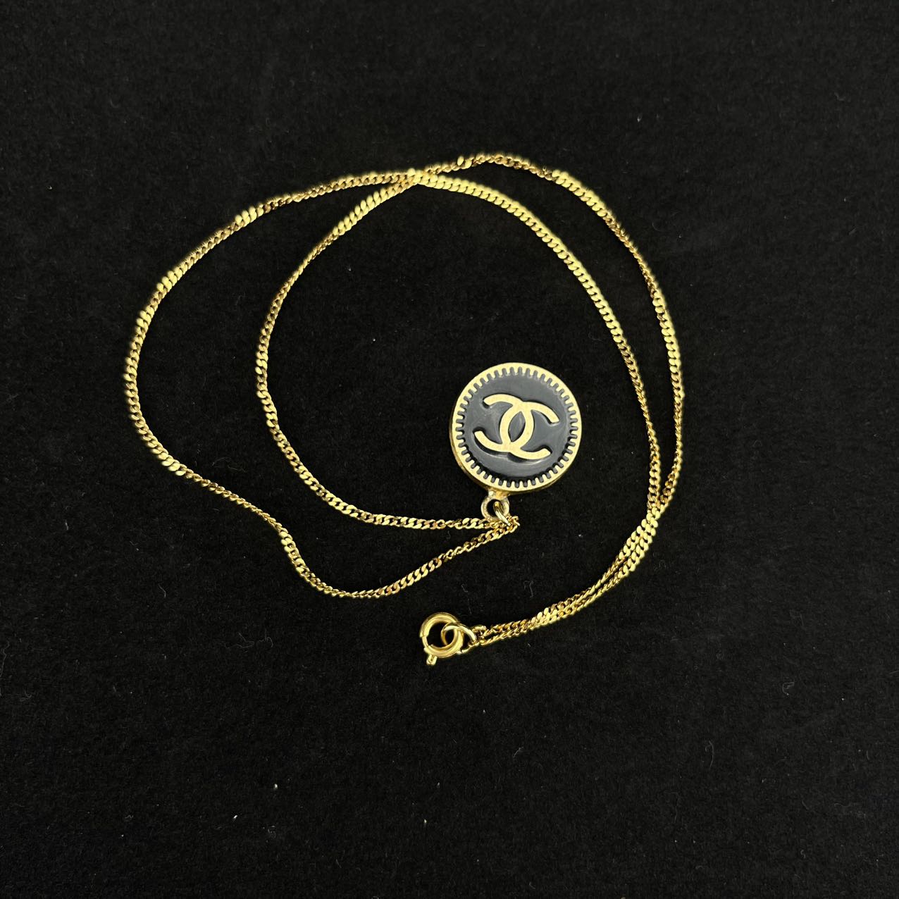 Chanel Black and Gold Shield Pendant Necklace[used]