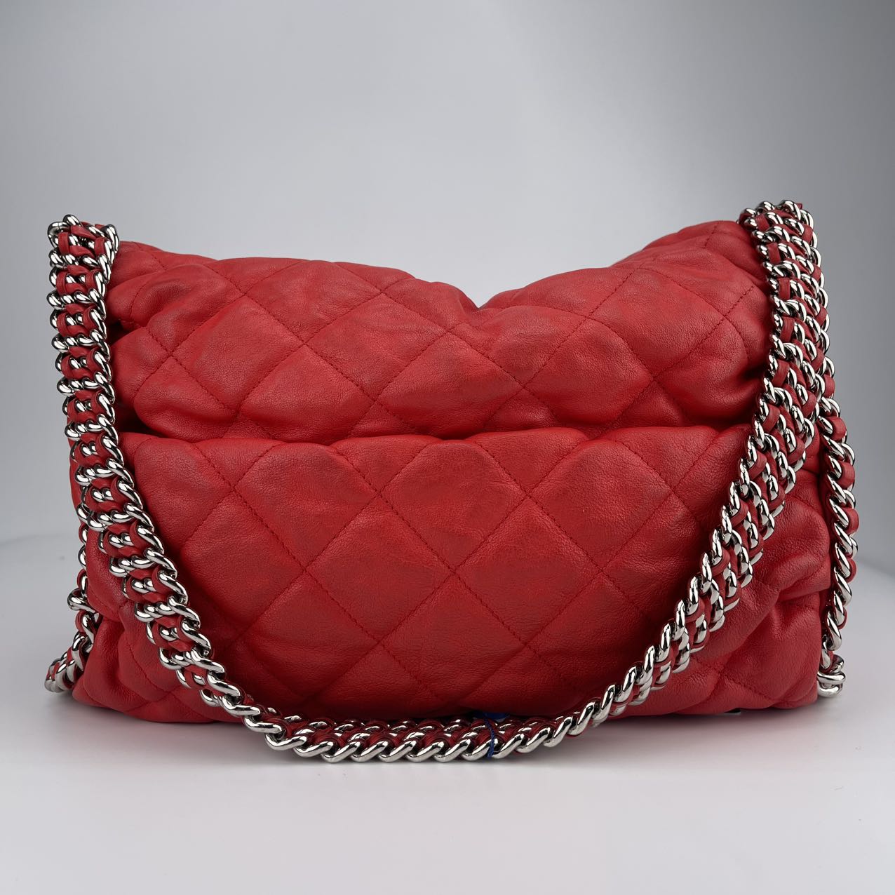 Chanel Red Calfskin Leather Edge Detail Multi-Chain Airport Bag[used]