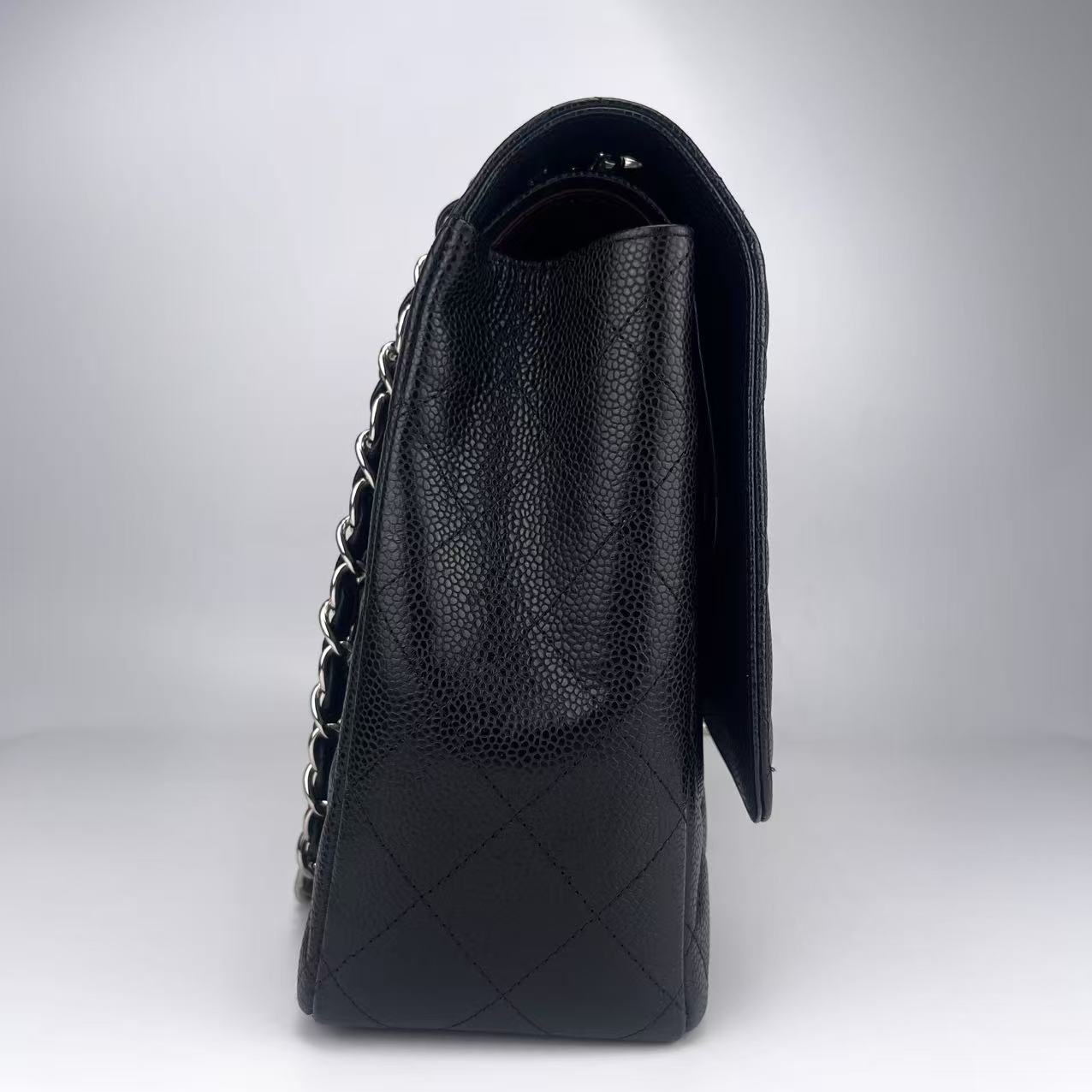 Chanel Classic Double Flap Maxi Black Silver Caviar Skin[used]