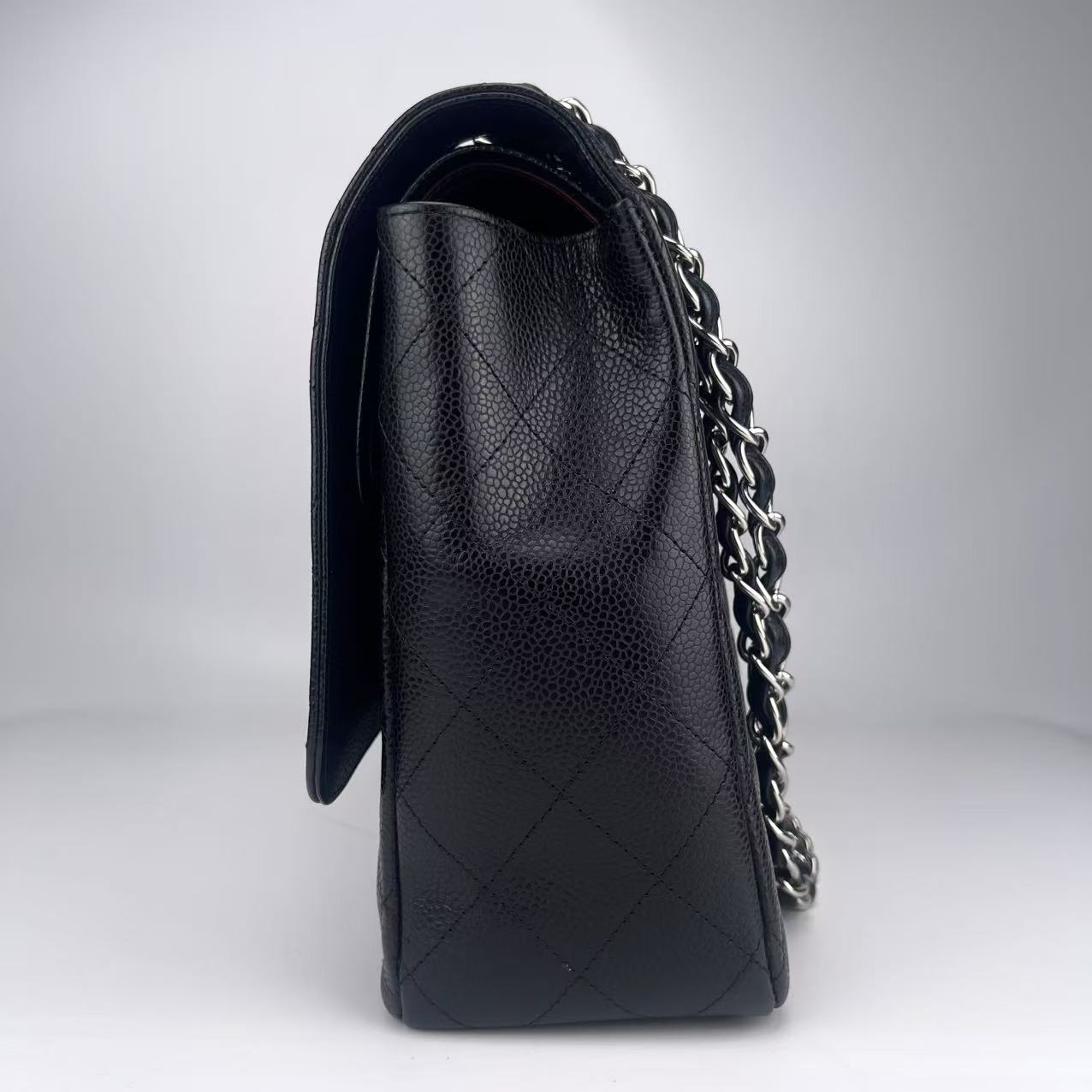 Chanel Classic Double Flap Maxi Black Silver Caviar Skin[used]