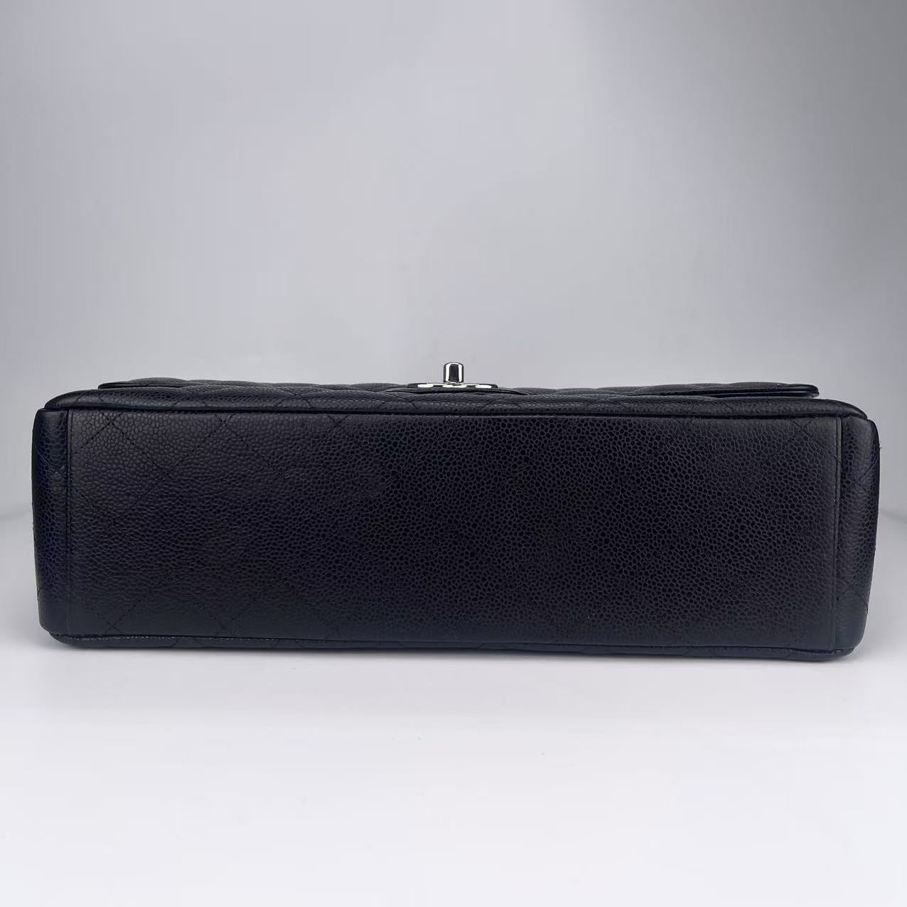 Chanel Classic Double Flap Maxi Black Silver Caviar Skin[used]