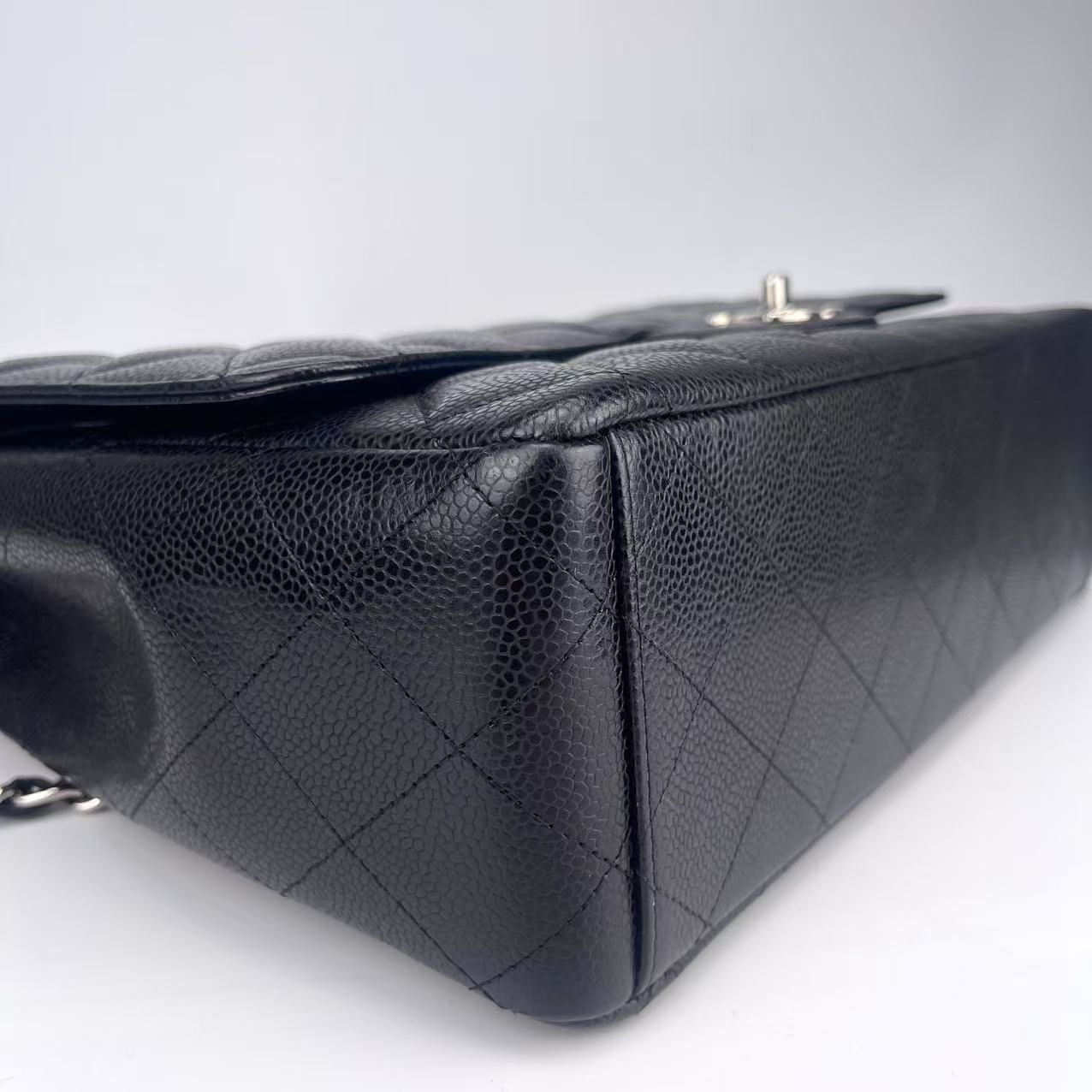 Chanel Classic Double Flap Maxi Black Silver Caviar Skin[used]
