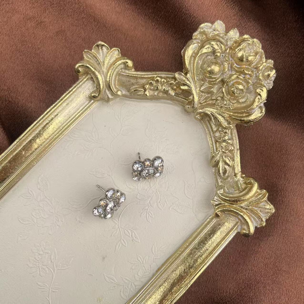 CHANEL Vintage Cocomark Floral Rhinestone Studs Earrings[Used]