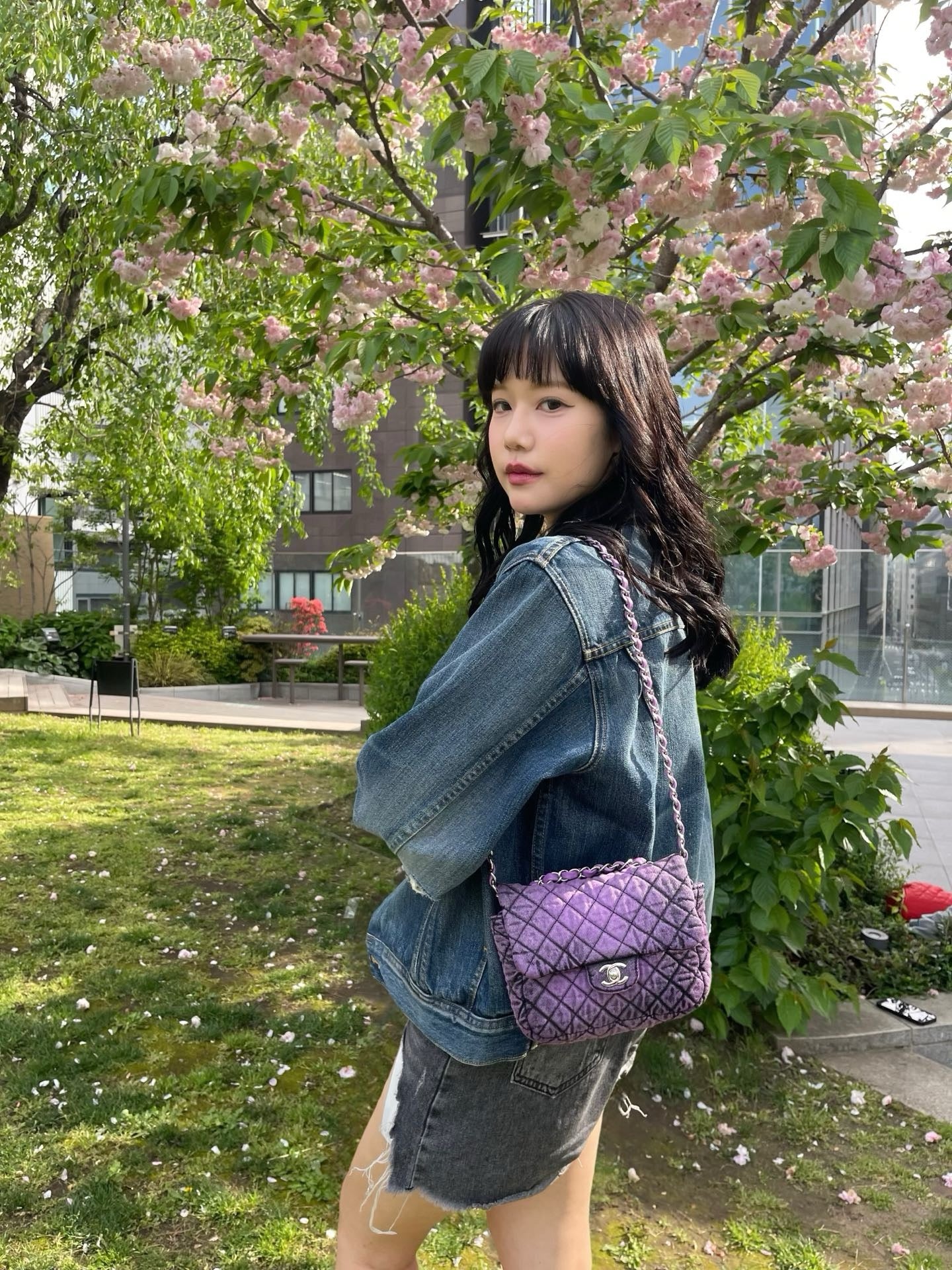 CHANEL Purple 20C Distressed Denimpression Classic Flap ShoulderBag  [Used]