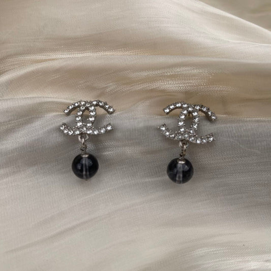 Chanel Coco Mark Rhinestone Clear Ball Earrings[Used]