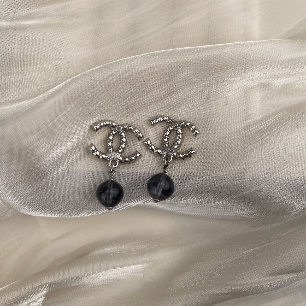 Chanel Coco Mark Rhinestone Clear Ball Earrings[Used]