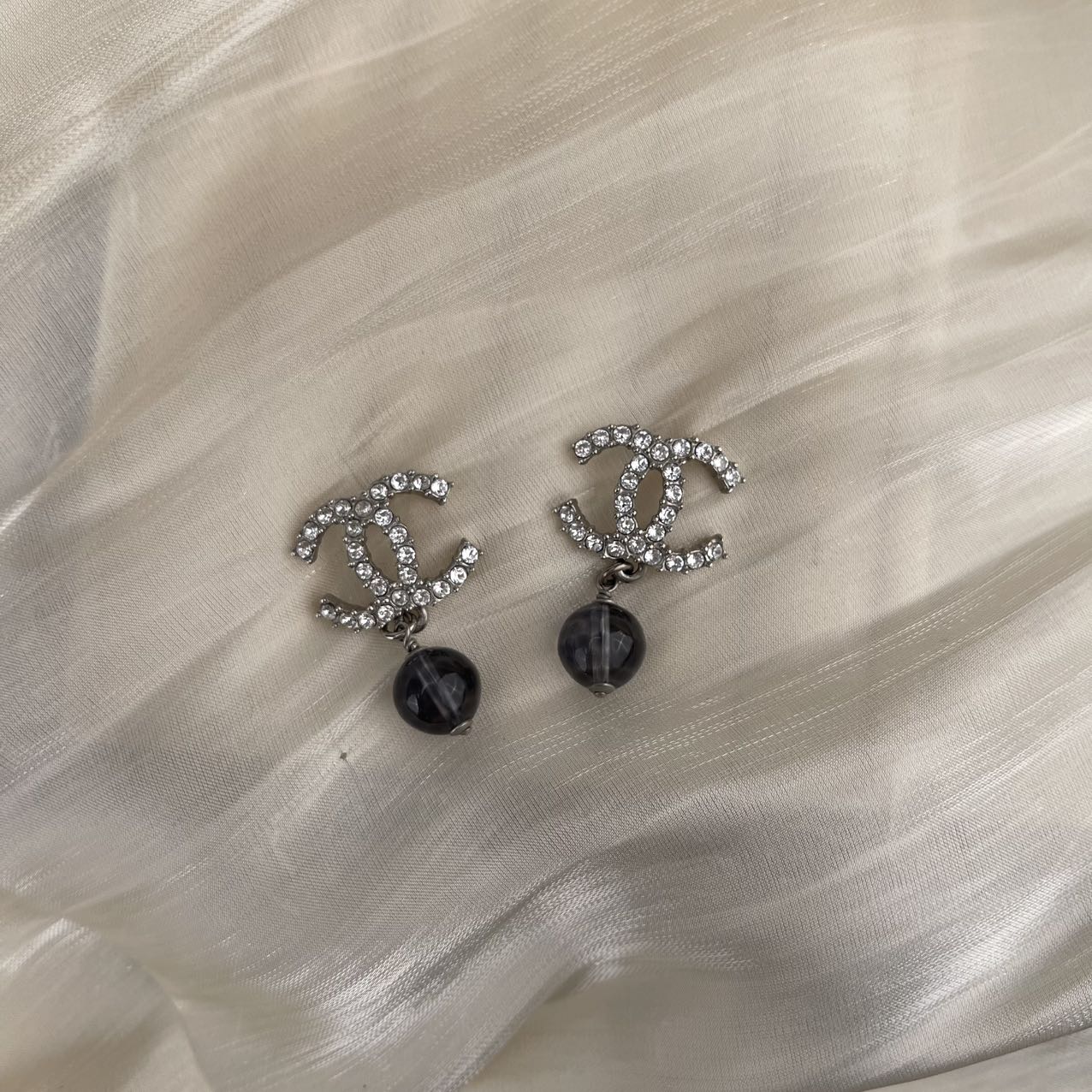 Chanel Coco Mark Rhinestone Clear Ball Earrings[Used]