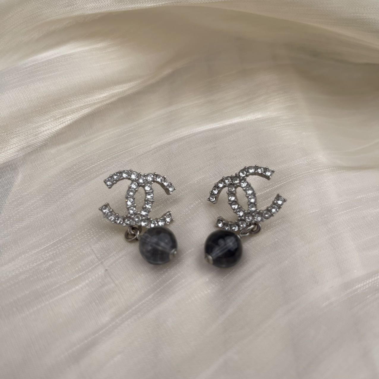Chanel Coco Mark Rhinestone Clear Ball Earrings[Used]