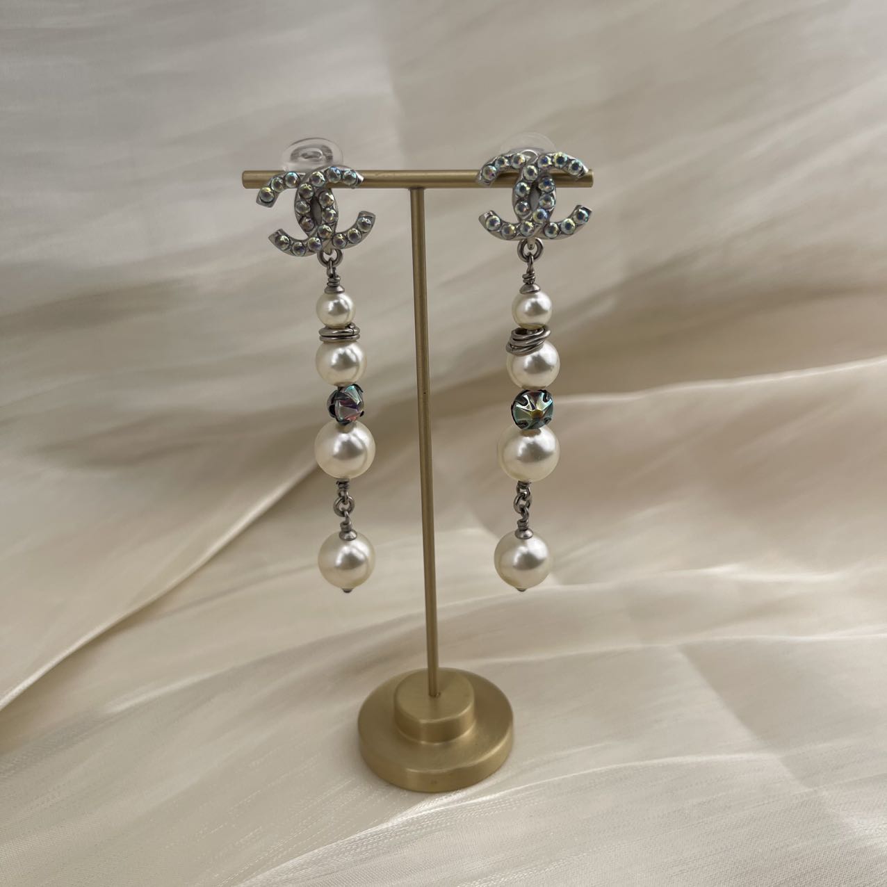 CHANEL Coco Mark Rhinestone Pearl Clip-On Earrings 17K[used]
