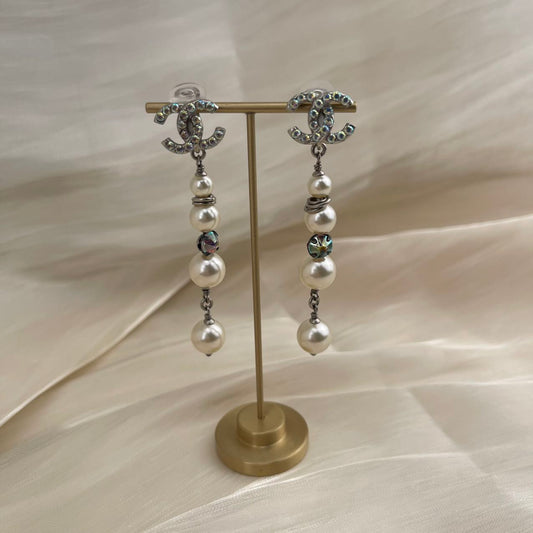 CHANEL Coco Mark Rhinestone Pearl Clip-On Earrings 17K[used]