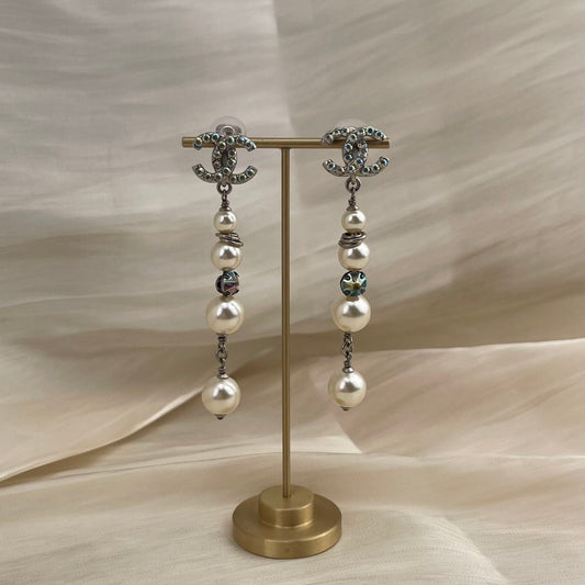 CHANEL Coco Mark Rhinestone Pearl Clip-On Earrings 17K[used]