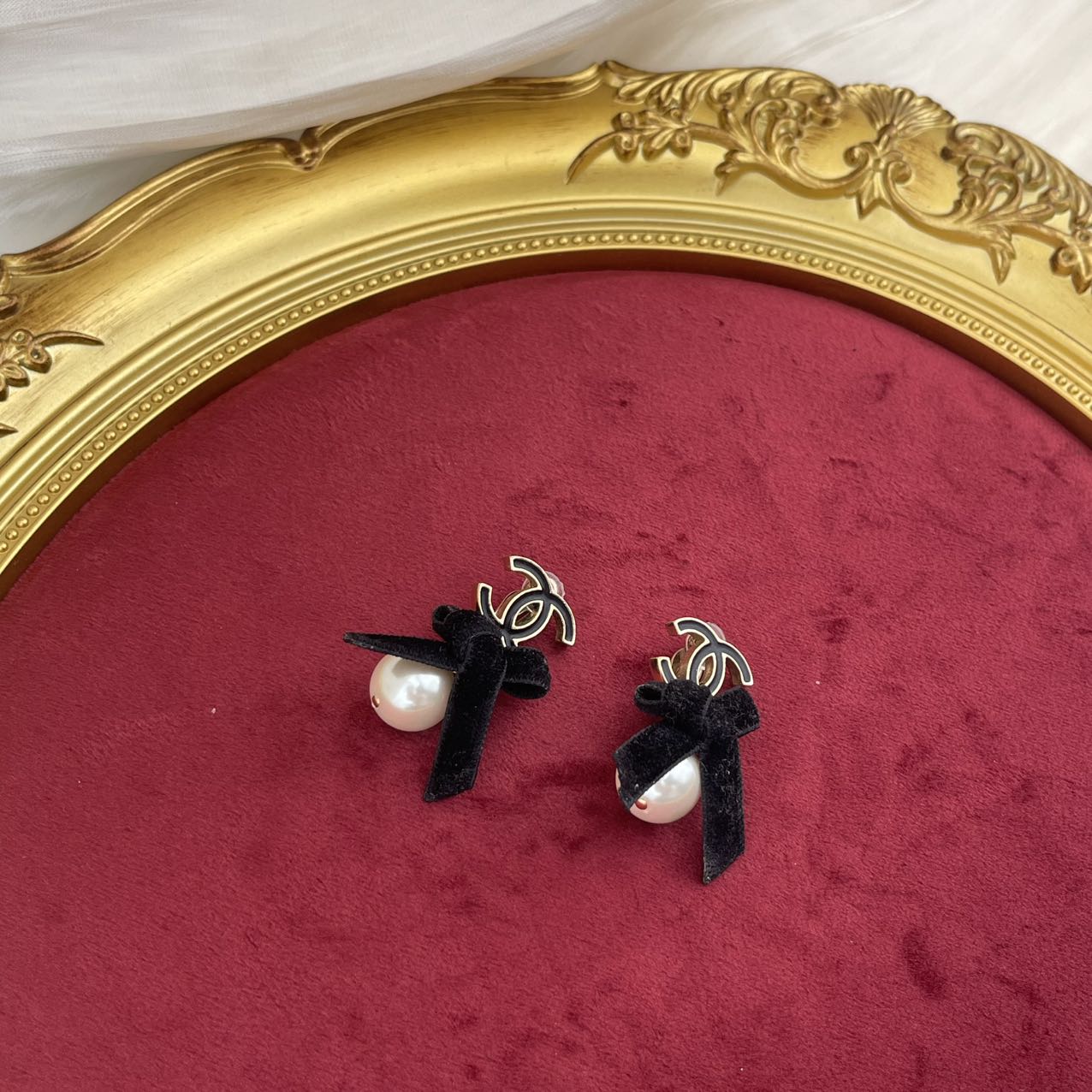 CHANEL Coco Mark Ribbon Pearl Clip-On Earrings[used]