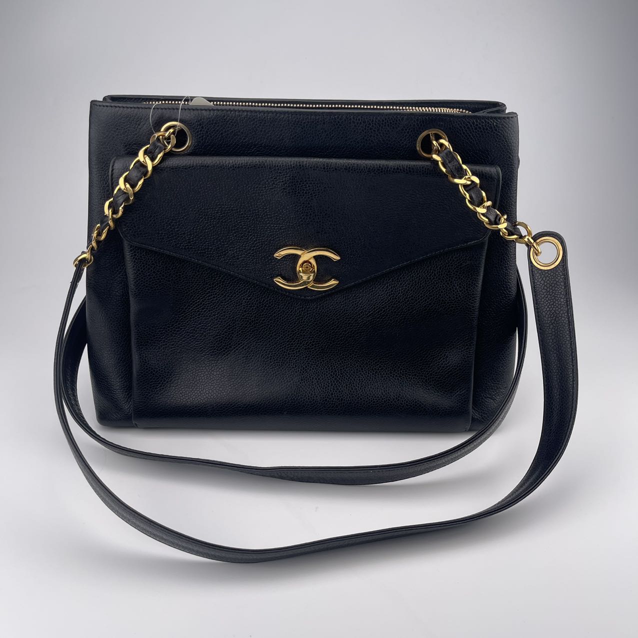 Chanel Luxurious black calfskin leather bag[Used]