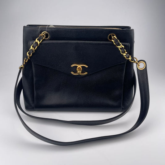 Chanel Luxurious black calfskin leather bag[Used]