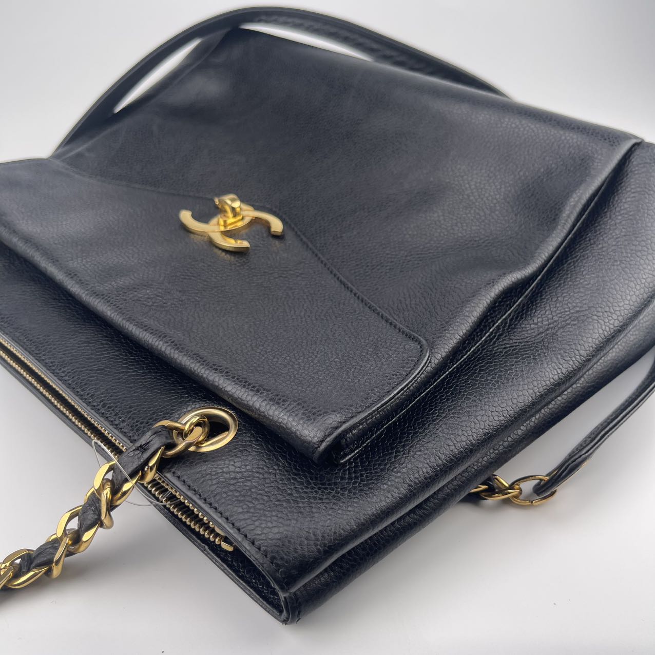 Chanel Luxurious black calfskin leather bag[Used]