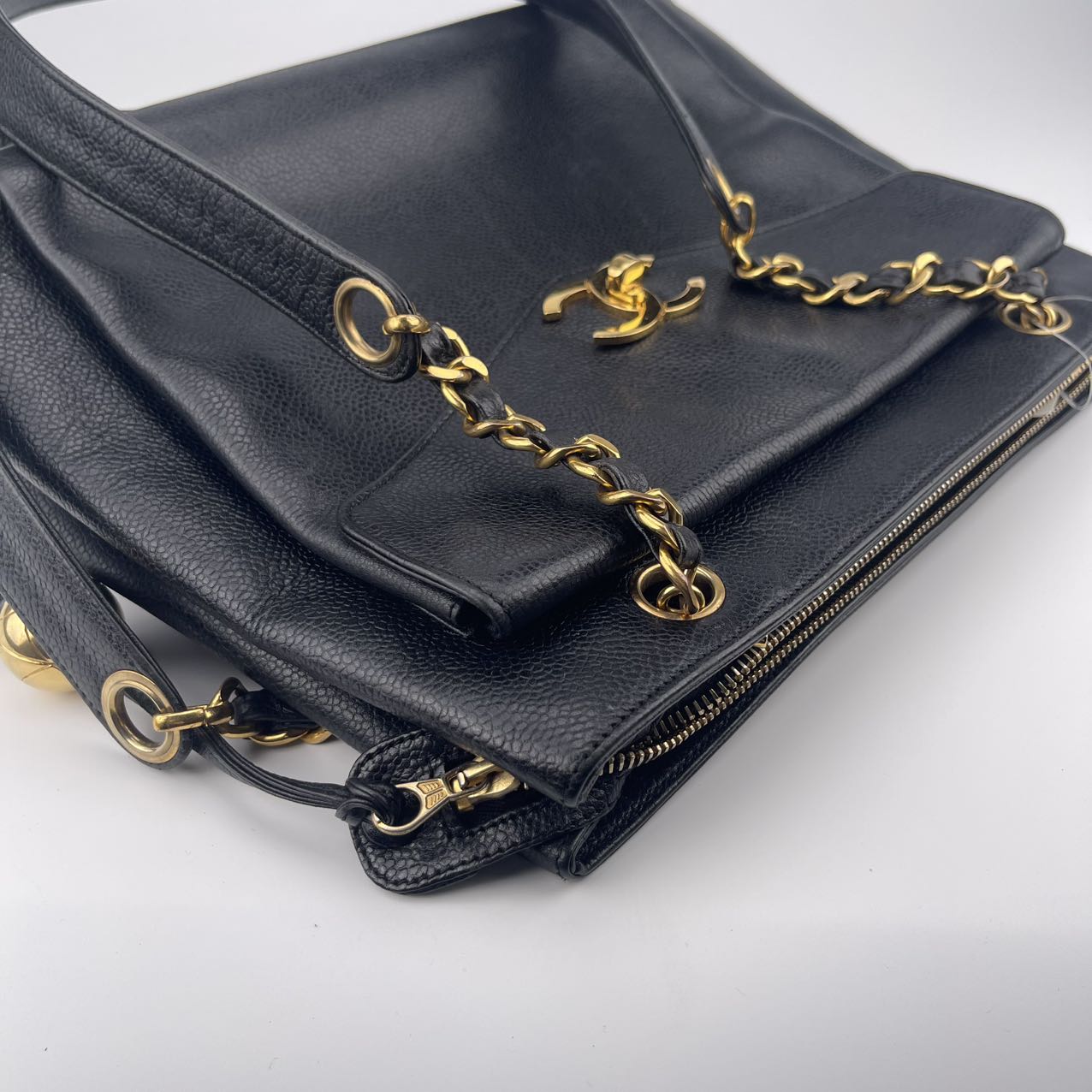 Chanel Luxurious black calfskin leather bag[Used]