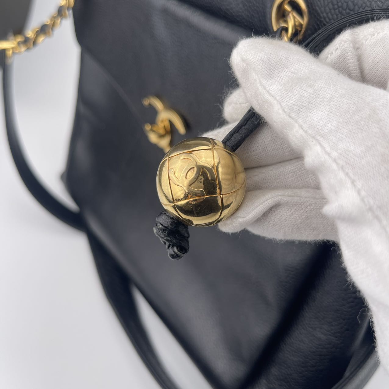 Chanel Luxurious black calfskin leather bag[Used]