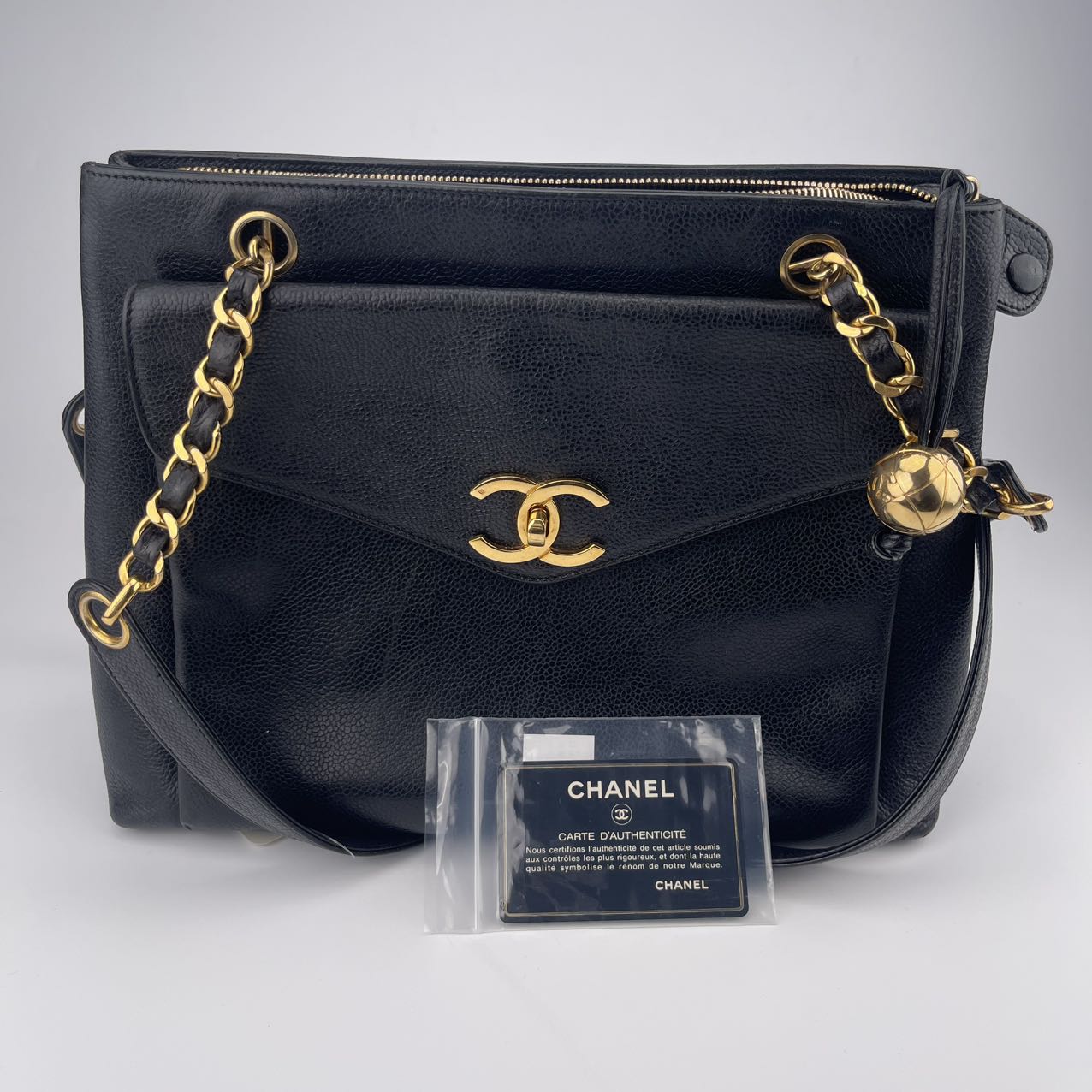 Chanel Luxurious black calfskin leather bag[Used]