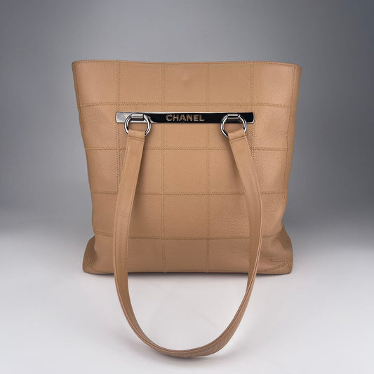 Chanel Milk Tea Beige Calfskin Ice Cube Tote Bag [Used]
