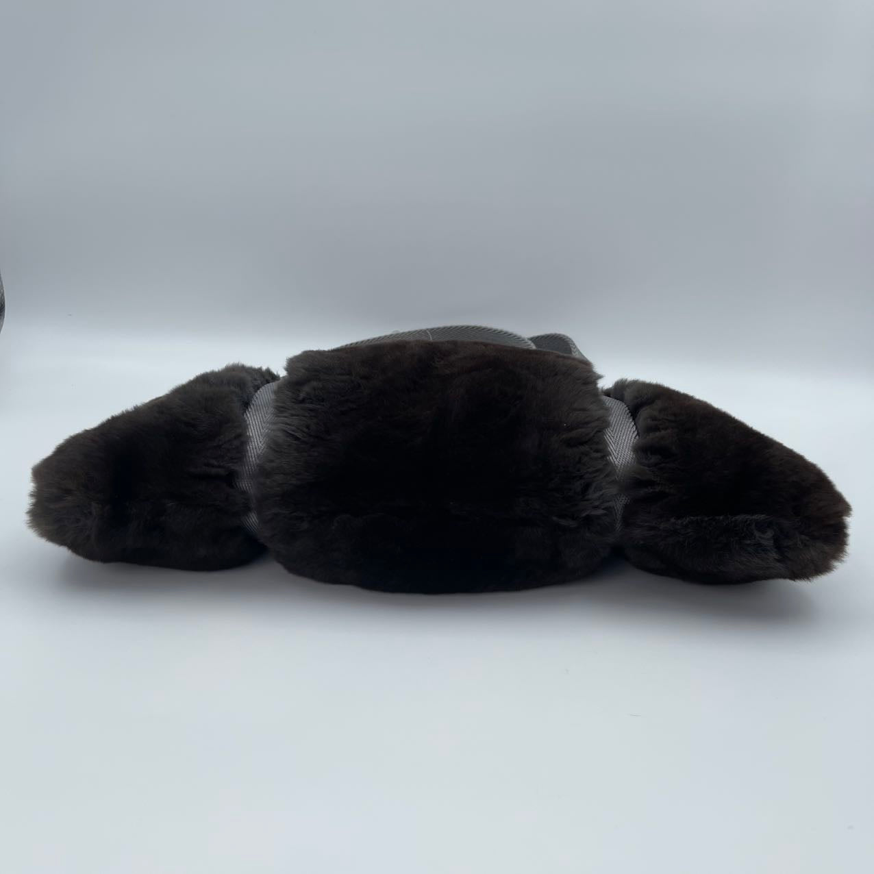 Chanel Dark Green Nylon & Dark Brown Rabbit Fur CC Tote [Used]