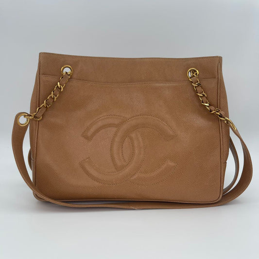 Chanel Beige Caviar Leather Tote Bag [Used]