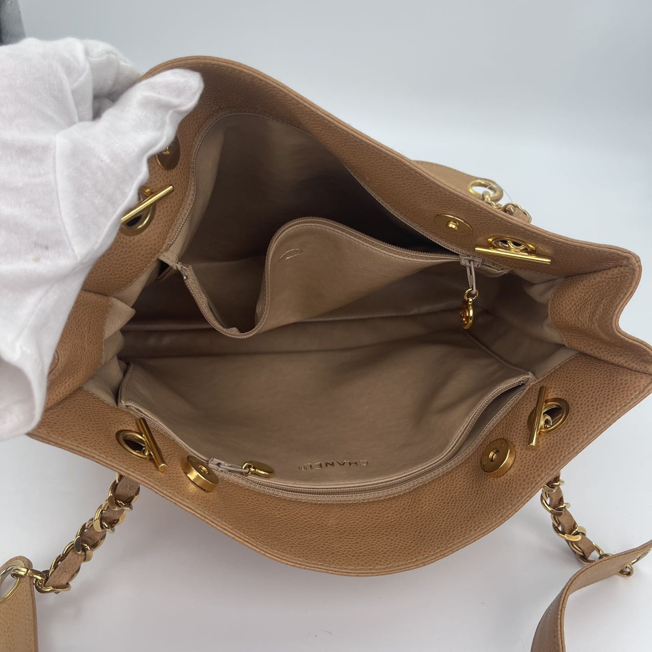 Chanel Beige Caviar Leather Tote Bag [Used]