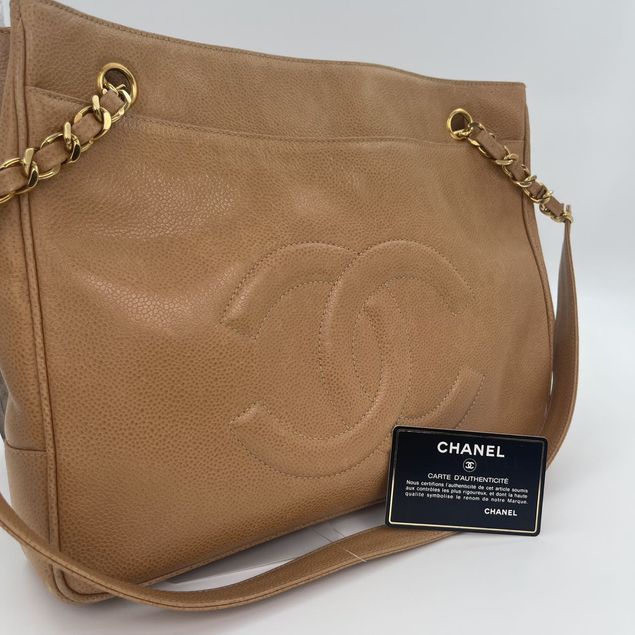 Chanel Beige Caviar Leather Tote Bag [Used]