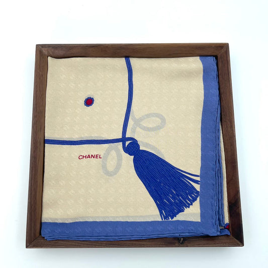 Chanel Silk Scarf 90×90 - White &amp Blue [Unused]